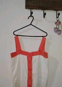 Coral & White Button-Up Tank Top