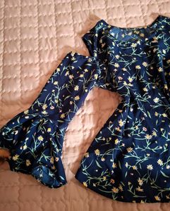 Navy Floral Cold Shoulder top