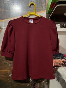 Maroon Puff Sleeve Top
