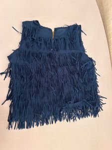 Blue Fringe Sleeveless Top