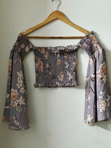 Chic Floral Off-Shoulder Bell Sleeve Top