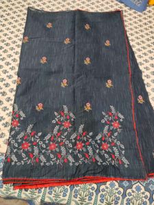 Elegant Dark Blue Embroidered Saree✨💙♥️