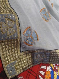 Elegant Grey floral print saree