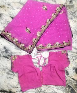 Pink Embellished Saree with Blouse Piece