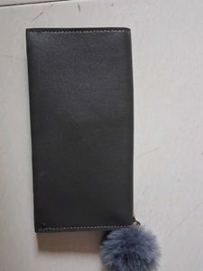 Stylish Grey Wallet with Pom Po