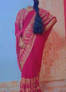 Elegant Magenta Aari Stone Work Saree