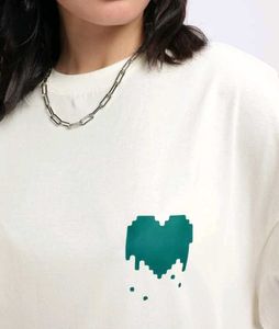 White Oversized T-Shirt with Heart Graphic