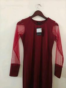 Maroon Sheer Sleeve Dress