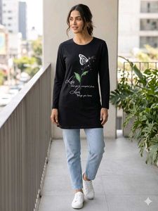 Black Long Sleeve Tunic with Butterfly Print