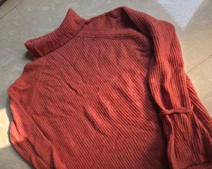 Coral Ribbed Mock Neck Bell Sleeve Sweater