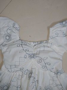White Embroidered Puff Sleeve Top