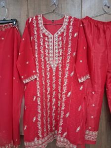 Red Embroidered Kurta Set with Palazzo