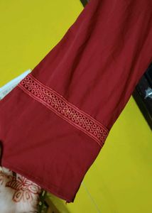 Maroon Lace Trim Peplum Blouse