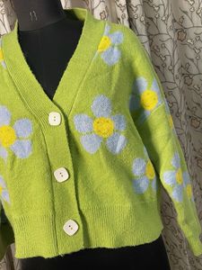Lime Green Floral Cardigan