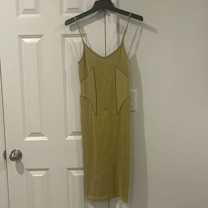Green Ribbed Spaghetti Strap Midi Dress