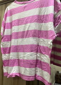 ZARA Pink and White Striped T-Shirt