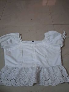 White Eyelet Peplum Top