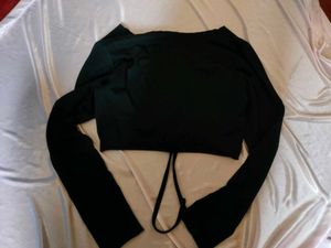 Ruched Drawstring Long Sleeve Crop Top