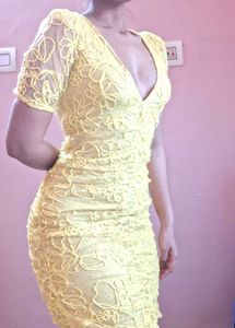 Yellow Lace Bodycon Dress