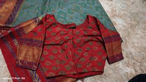 Exquisite Teal Saree with Red Blouse