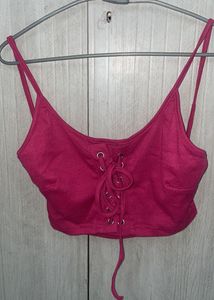 Hot Pink Lace-Up Crop Top
