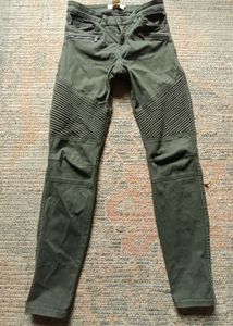 H&M LOGG olive green moto jeans f