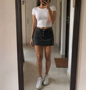 Distressed Gray Denim Mini Skirt