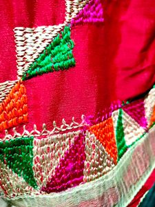 Vibrant red Fulkari Embroidered dupatta