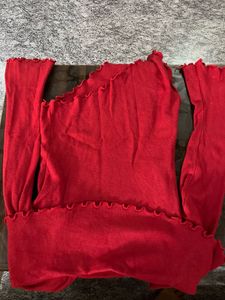 Chic Red Off-Shoulder Top with Rose Detail