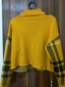 Yellow Plaid Mock Neck Sweater