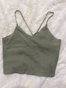 Ribbed Lace-Up Back Crop Top