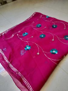 Beautiful Pink Saree with Sequins