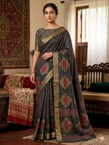 Elegant Charcoal Grey Art Silk Saree with Traditio