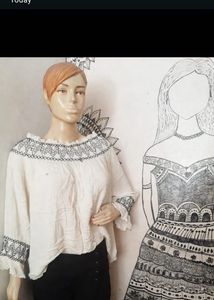 Off-White Embroidered Blouse Top