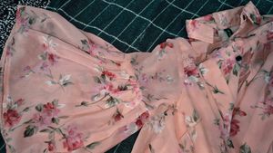 Peach Floral Print High-Low Tunic Top