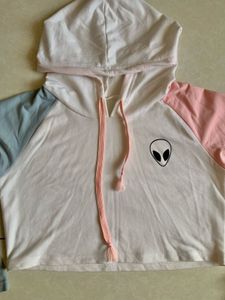 Cute Alien Patch Cropped Hoodie