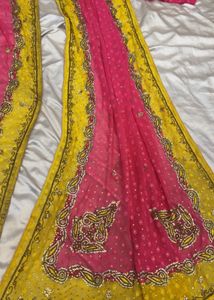 Pink and Yellow  Saree with blouse