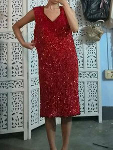 100% Silk Sparkling Red Party Dress
