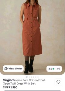 Virgio Women Pure Cotton Front Open Twill Dress
