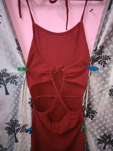 Backless Maroon Halter Neck Midi Dress