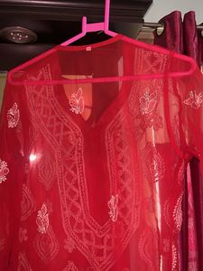 Stunning Red Embroidered Kurta