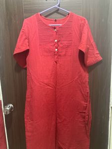 New Red Linen  Kurti For Ladies
