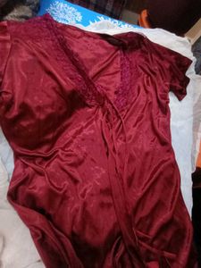 2 piece Silky Burgundy Nightgown