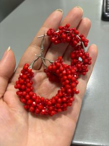 Red Beaded Hoop Earrings