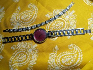 Silver Tone Watch &amp; Bracelet Set