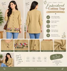 🤎 Elegant Beige Floral Embroidered Women's Top 🌸