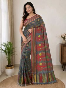 Handloom Cotton Saree with Floral Motifs