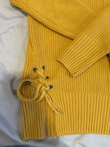 Yellow Lace-Up Knit Sweater