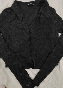 Chic Black Lace Collared Top