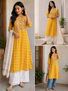 Yellow Printed Kurta